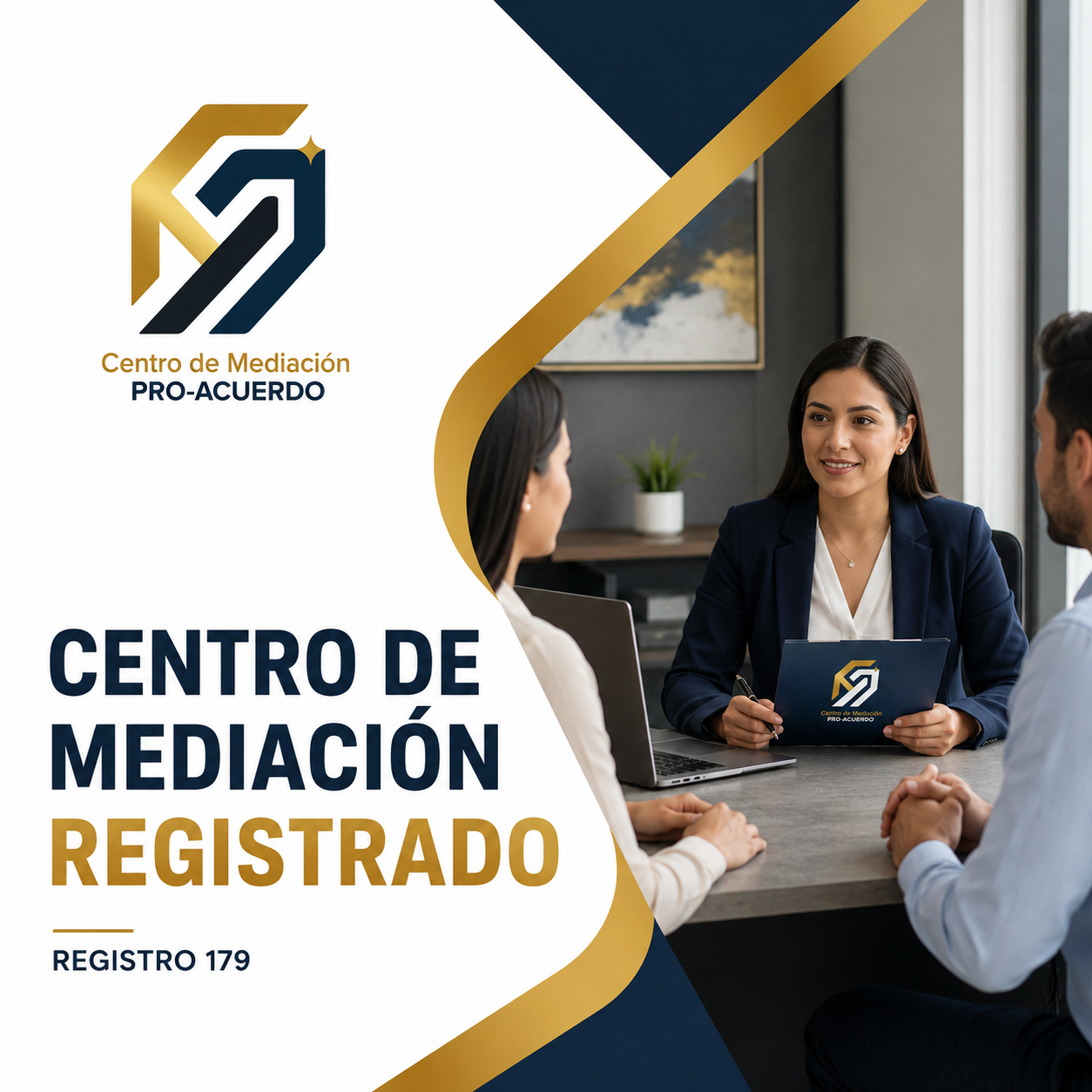 Pieza institucional de PRO-ACUERDO que informa su condición de centro de mediación registrado con el número 179.